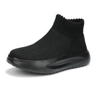 Scarpe da ginnastica unisex per bambini, in maglia, traspiranti, comode, da corsa, scuola, sport, scarpe da ginnastica leggere, senza lacci, taglia, Tutto nero, 36 2/3 EU