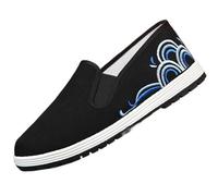 Scarpe da ginnastica vintage Wing Chun Kungfu nere con ricamo tradizionale for arti marziali(And Ocean Waves,40EU)