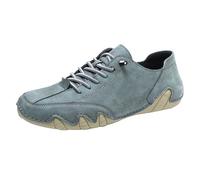 Scarpe da guida da uomo, casual, in pelle, con lacci, suola ondulata cucita a mano, traspiranti, per l'uso quotidiano del Regno Unito, blu cielo, 38.5 EU