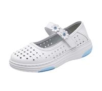 Scarpe da Infermiera Bianche Traforate Traspiranti E Regolabili da Donna in Pelle Estive, Scarpe Ginnastica Ortopediche con Plateau, Ideale per Ospedale, Ristorante, Medicina(White Blue,36 EU)