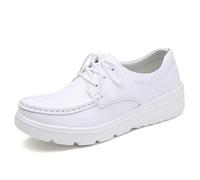 Scarpe da Infermiera da Donna, con Lacci, per l'assistenza Sanitaria, per Lavorare Tutto Il Giorno, in Pelle, Antiscivolo, con Supporto Plantare Confortevole(White,38 EU)