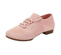 Scarpe da jazz da donna, in rete, jazz, da ballo, chiuse, piatte, da danza, in rete, traspiranti, comode, leggere, per il tempo libero, tinta unita, con tacco, Colore: rosa., 41 EU