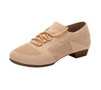 Scarpe da jazz da donna, in rete, jazz, da ballo, chiuse, piatte, da danza, in rete, traspiranti, comode, leggere, per il tempo libero, tinta unita, con tacco, cachi, 41 EU
