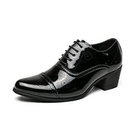 Scarpe da lavoro da uomo alla moda con tacco alto in pelle verniciata floreale stringata Derby Oxford scarpe nere rosse bianche, Nero , 42.5 EU