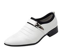 Scarpe da lavoro da uomo senza lacci, scarpe in pelle Oxfords - Pointed Toe antiscivolo scarpe da sposa slip-on per occasioni formali, bianco, 40 EU