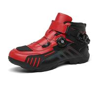 Scarpe da Moto da Uomo Stivaletti Corti da Motocross Neri in Pelle Impermeabile, Scarpe da Fuoristrada da Moto Stivali Sportivi da Corsa,Rosso,42 EU