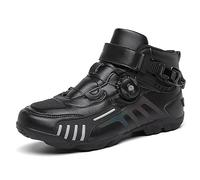 Scarpe da Moto da Uomo Stivaletti Corti da Motocross Neri in Pelle Impermeabile, Scarpe da Fuoristrada da Moto Stivali Sportivi da Corsa,Nero,46 EU
