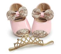 Scarpe da neonata con paillettes glitterate con suola morbida Prewalker Mary Jane Princess Party Dress scarpe da culla con fiocco fascia, H paillettes rosa, 0-6 mesi