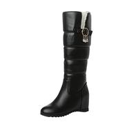 Scarpe da neve da donna, fodera calda, stivaletti in gomma, stivali alti da pioggia imbottiti, da donna, da sci, antivento, scarpe da donna, comode, taglie forti, stivali, da donna invernali, Nero