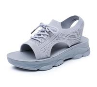 Scarpe da passeggio a maglia sandali da donna estate confortevole in pelle per donna sandali moda punta aperta zeppa piattaforma pantofole ortopediche pantofole ortopediche a buon mercato, grigio, 36