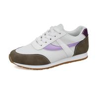 Scarpe da Passeggio Basse Scarpe Casual Taglie Forti Europee e Americane per Le Donne, Primavera e Autunno, Nuove Sportive in Rete con Punta Rotonda Lacci, con Blocchi di Colore (White, 40)