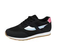 Scarpe da Passeggio Basse Scarpe Casual Taglie Forti Europee e Americane per Le Donne, Primavera e Autunno, Nuove Sportive in Rete con Punta Rotonda Lacci, con Blocchi di Colore (Black, 36)