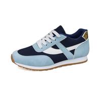 Scarpe da Passeggio Basse Scarpe Casual Taglie Forti Europee e Americane per Le Donne, Primavera e Autunno, Nuove Sportive in Rete con Punta Rotonda Lacci, con Blocchi di Colore (Blue, 40)