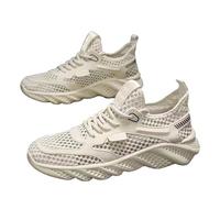 Scarpe da passeggio da uomo leggere, da uomo, con supporto per l'arco, in rete traspirante, con lacci, scarpe da ginnastica leggere con zeppa antiscivolo, scarpe da corsa, Beige, 42 1/3 EU