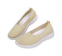 Scarpe da passeggio larghe per le donne in rete traspirante Slip On Sneakers comode leggere a maglia Arch Suppor Scarpe ortopediche Mani Libere Slip On Mocassini, Beige, 38.5 EU