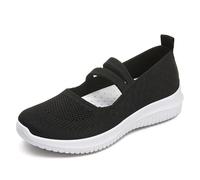 Scarpe da passeggio Mary Jane da donna, traspiranti, comode, con punta arrotondata, senza lacci, con supporto per arco plantare, Nero , 37 EU