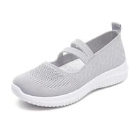 Scarpe da passeggio Mary Jane da donna, traspiranti, comode, con punta arrotondata, senza lacci, con supporto per arco plantare, Grigio, 37 EU