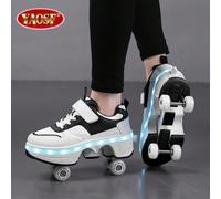 Scarpe da pattinaggio alla moda per adolescenti, versione aggiornata con maggiore stabilità, scarpe sportive 2-in-1 rimovibili, scarpe da pattinaggio su strada alla moda, scarpe da esterno con illumin