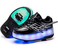 Scarpe da Pattino A Rotelle per Bambini Unisex Rimovibili Diventano Sport Trainer USB Charge LED Scarpe A Doppia Ruota Ragazza Giovanile Sport all'Aria Aperta Croce per Ragazzi Ra, Black, 31 EU