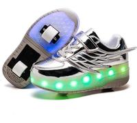 Scarpe da Pattino A Rotelle per Bambini Unisex Rimovibili Diventano Sport Trainer USB Charge LED Scarpe A Doppia Ruota Ragazza Giovanile Sport all'Aria Aperta Croce per Ragazzi Ra, Silver, 31 EU