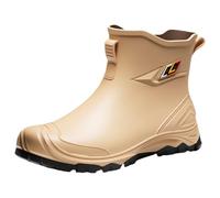 Scarpe da pioggia robuste e impermeabili da uomo, robuste e alla caviglia, con toppa geometrica sportiva, stivaletti da passeggio per fango bagnato, cachi, 42 1/3 EU