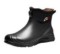 Scarpe da pioggia robuste e impermeabili da uomo, robuste e alla caviglia, con toppa geometrica sportiva, stivaletti da passeggio per fango bagnato, Nero , 40 2/3 EU