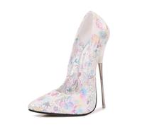 Scarpe da Pole Dance con Tacchi a Spillo in Metallo per Donna/Uomo/Unisex - Stage Performance Tacchi Alti 6,3 Pollici Extra Alti,Bianca,35 EU