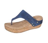 Scarpe da pratica da donna America Plus Size Solid Color Estate Nuovo Articolo Fondo Tondo Spessa Moda Sandali Portanti Stile A Spina Di Pesce Per Le Donne Sandali Donna plateau Zeppa, Blu marino, 40