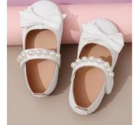 Scarpe da principessa carine per ragazze con fiocco 3D e cinturino con perle, scarpe eleganti casual versatili per uso quotidiano in tutte le stagioni per bambini EUR21,EUR22,EUR23,EUR24,EUR25,EUR26,E