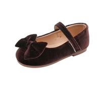 Scarpe da principessa, da bambina, per feste, da danza, antiscivolo, per la comunione, per imparare a camminare, in pelle scamosciata, con fiocco, ballerine, marrone, 29 EU