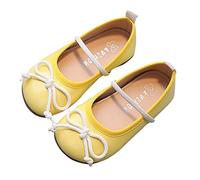 Scarpe da principessa da ragazza, 30 pezzi, piatte per la scuola, per matrimonio, per feste, con bowknot Flats, scarpe in pelle, eleganti Mary Jane, giallo., 25 EU
