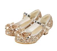 Scarpe da principessa da ragazza, con brillantini, per bambini, con paillettes, per cosplay, feste, matrimoni, sandali eleganti da ragazza, scarpe con bowknot Mary Janes, gold, 25 EU