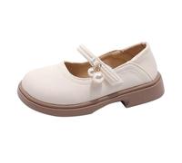 Scarpe da principessa da ragazza, con perle, alla moda, eleganti Mary Jane, per carnevale, antiscivolo, per feste, performance, per la scuola, per abiti carini, con plateau, beige., 33 EU
