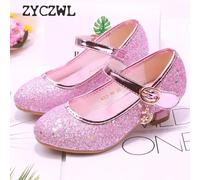 Scarpe da principessa per bambini scarpe da ballo per studenti per ragazze sandali con tacco alto abito viola per bambini in pelle glitterata scarpe di cristallo banchetto