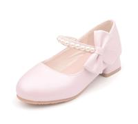 Scarpe da Principessa per Ragazze Perle Papillon Scarpe Eleganti Mary Jane Bambina con Tacco per Matrimoni e Feste 29 Rosa