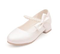 Scarpe da Principessa per Ragazze Perle Papillon Scarpe Eleganti Mary Jane Bambina con Tacco per Matrimoni e Feste 36 Crema