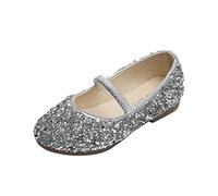 Scarpe da principesse da bambina con paillettes Ballerine con tacco glitterato Mary Jane Scarpe basse per bambini, feste, ragazze, scarpe da sera comode per l'asilo, argento, 21 EU