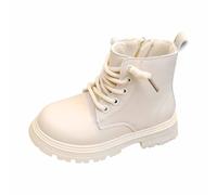 Scarpe da ragazza con tomaia in pelle, suola morbida, comode, adatte per uso scolastico, scarpe alla moda, tinta unita, look alla moda, da indossare tutti i giorni, età da 4 a 11 anni, 01 Beige, 28 EU