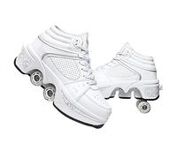 Scarpe da scooter, scarpe con ruote, per ragazze, da skateboard, comode e traspiranti, per quad, pattini regolabili, con ruote nascoste, White High Top, 39 EU