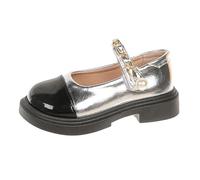 Scarpe da scuola per bambine e ragazze, in pelle verniciata, mocassini casual, Argento, 33 EU