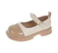 Scarpe da scuola per ragazze, in pelle verniciata, scarpe basse Mary Jane per uniforme scolastica, mocassini casual per bambini, cachi, 2.5 UK 3X-Narrow