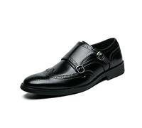 Scarpe da Sera Brogue in Pelle da Uomo con Doppia Cinghia Monk Slip-On Mocassini da Lavoro Casual Scarpe Formali da Lavoro,Nero,42 EU