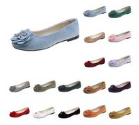 Scarpe da sera classiche da donna in camoscio, con suola piatta, antiscivolo, per il tempo libero, con fiori, eleganti, scarpe da ballo, morbide e comode, Azzurro, 39 EU
