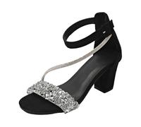 Scarpe da sera da donna, eleganti con brillantini, con tacco a blocco, sandali da donna, eleganti da donna, con strass, per compleanno, per addio al nubilato, Nero , 36 EU