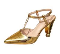 Scarpe da Sera Oro Metallizzato Tacchi Alti Punta Chiusa Décolleté T-Strap per Party Formali e Ballo Scolastico Tacco Scultoreo,d'oro,40 EU