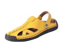 Scarpe da spiaggia da donna in pelle, sandali piatti, con cinturino regolabile sul tallone, antiscivolo, da giardino, fatti a mano, leggeri e traspiranti, giallo., 45 EU