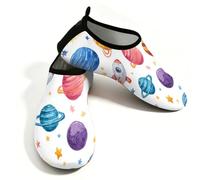 Scarpe da spiaggia per donne e uomini, ad asciugatura rapida, traspiranti, per nuotare, antiscivolo, a piedi nudi, per surf in piscina, graziose stelle e pianeti spaziali colorati, Bianco Blu