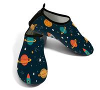 Scarpe da spiaggia per donne e uomini, ad asciugatura rapida, traspiranti, per nuotare, antiscivolo, a piedi nudi, per surf in piscina, stile cartone animato, razzo e pianeta, Blu scuro, 40/40.5 EU