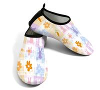 Scarpe da spiaggia per donne e uomini, ad asciugatura rapida, traspiranti, per nuotare, antiscivolo, a piedi nudi, per surf in piscina, coniglio pasquale colorato su a scacchi, Rosa Giallo Viola, 41