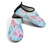 Scarpe da spiaggia per donne e uomini, ad asciugatura rapida, traspiranti, per nuotare, antiscivolo, a piedi nudi, per surf in piscina, acquerello, fenicottero rosa, foglie di palma estive, Rosa e blu